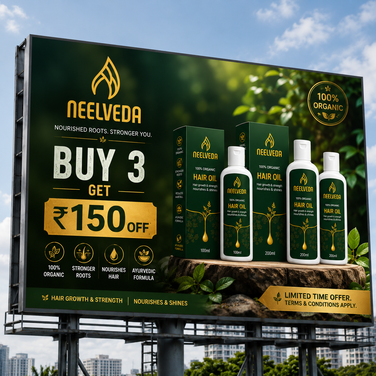 Neelveda Ayurvedic Hair Oil 3 Bottle Value Pack for Hair Growth