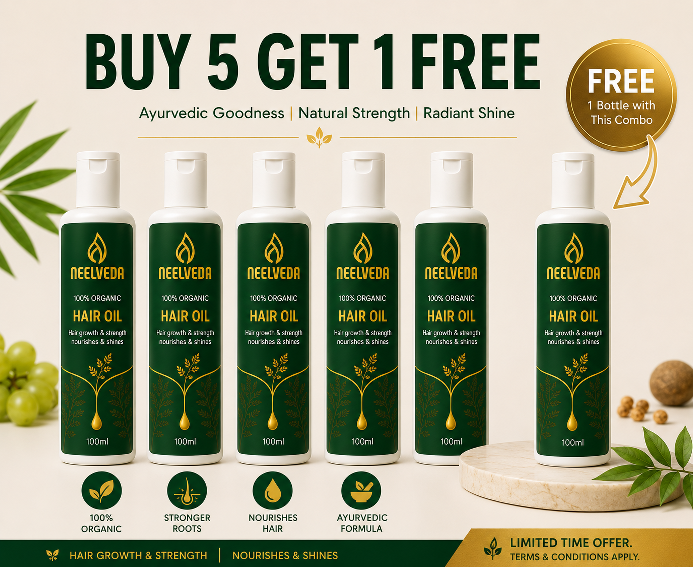 Neelveda Ayurvedic Hair Oil 5 Bottle Family Pack for Hair Fall Control